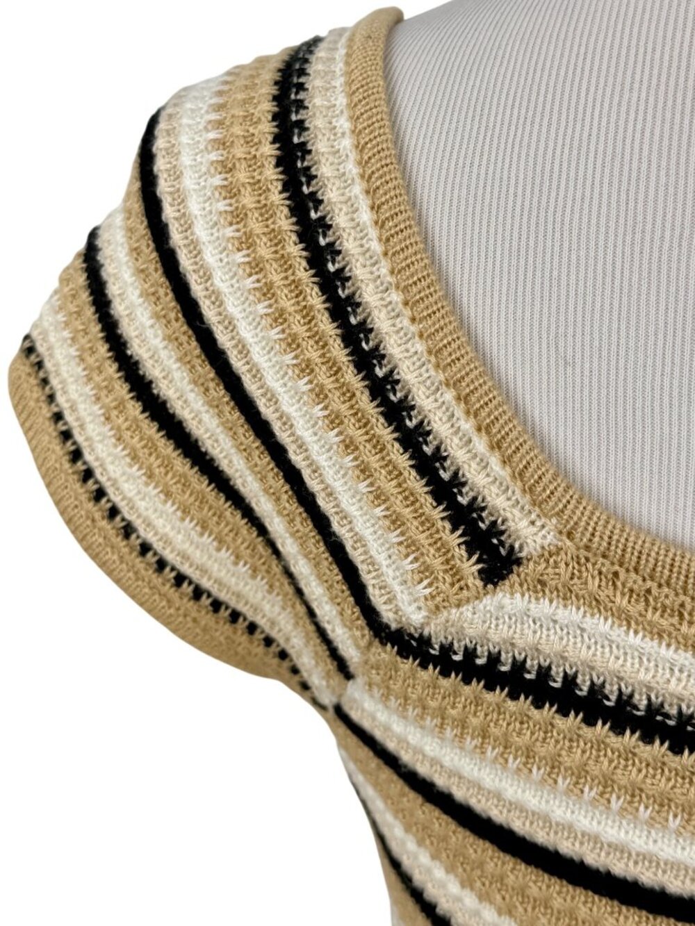 Madden NYC Crochet Knit Neutral Striped Mini Dress M| Coastal Cowgirl Boho Indie - Picture 9 of 16